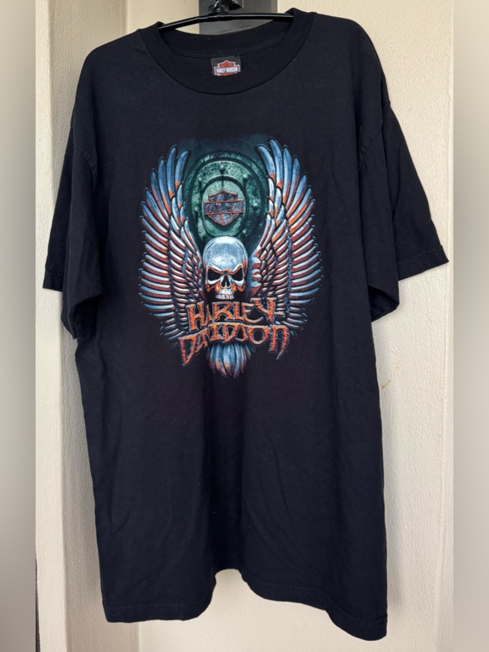 Harley-Davidson Black T-Shirt Skull/ Wings/Logo; Apol's Alexandria-Raymond MN XL